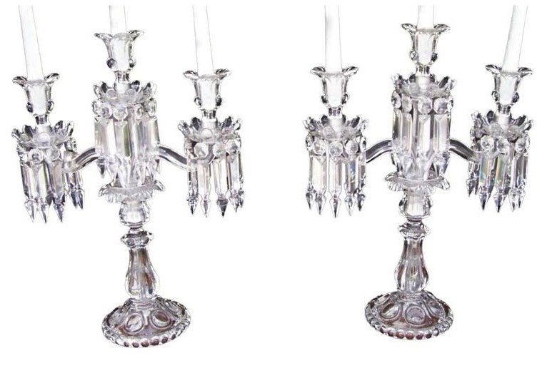 Magnificent Pair of Signed Baccarat Candelabras H: 17" W: 12" D: 3.5" (1 of 3)