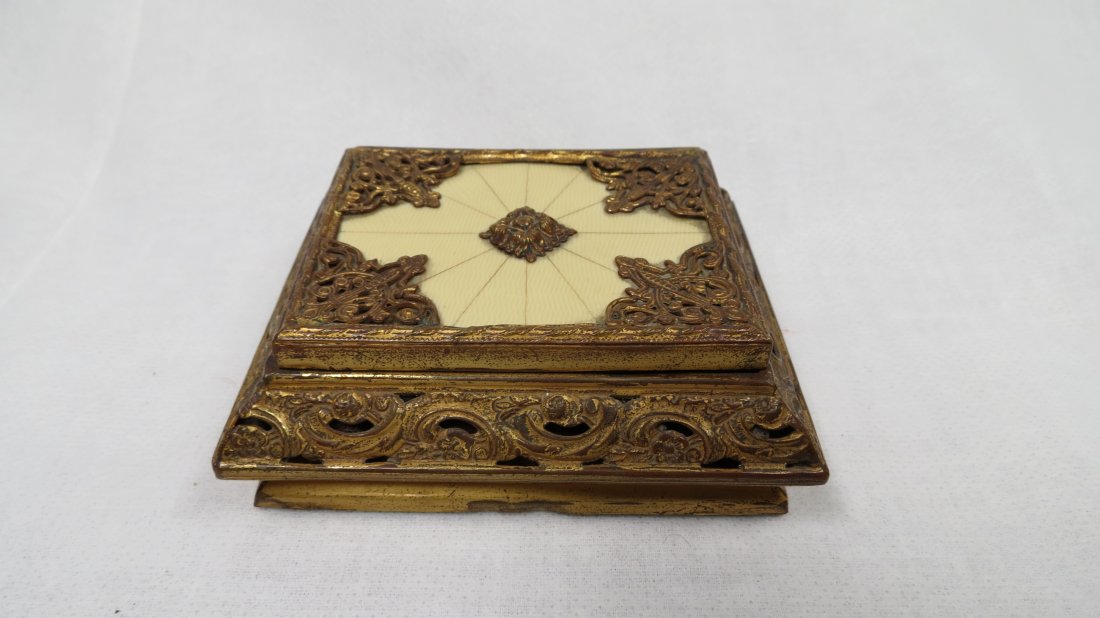 Bronze and Ivory Jewelry Box: 1.3"H - 3.5"W - 3"D --- Est. U.S. shipping = $ 12