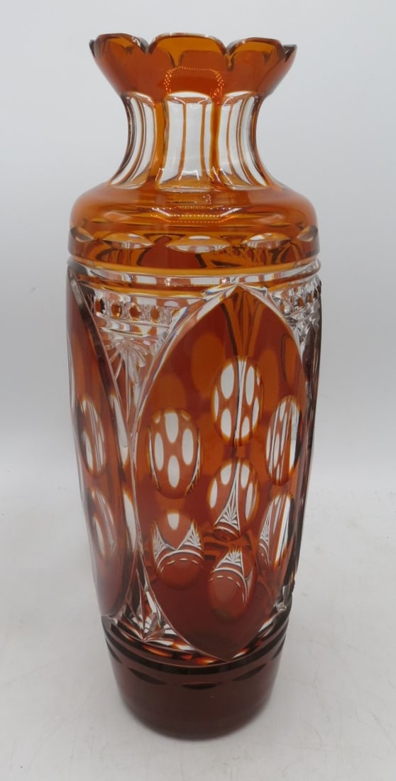 Nancy Stamped Art Deco Crystal Vase H: 14" Diam: 5.5" France (1 of 3)