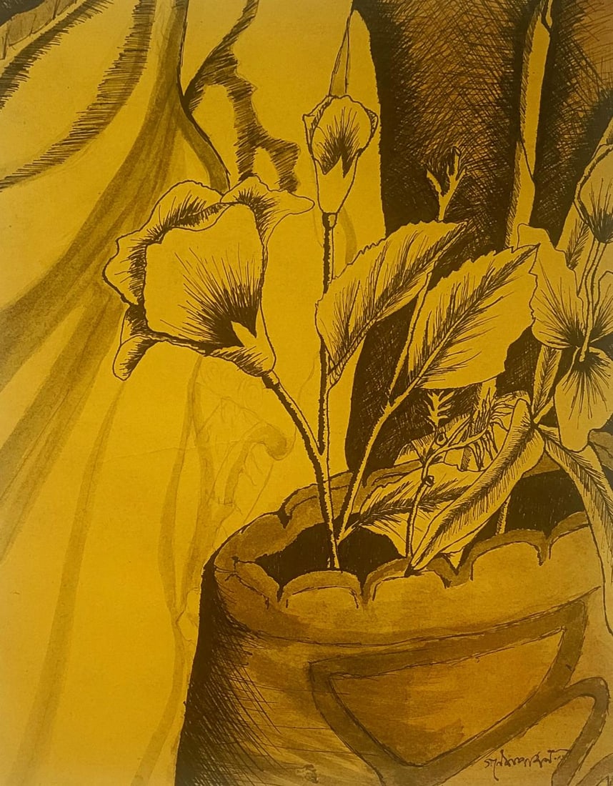 Ganesh Pyne (Attributed) Mixed Media on Paper 14" x 11": No COA - Shipping in USA $ 100. Pyne was born in Kolkata in 1937 during the tumultuous years preceding Indian independence and partition