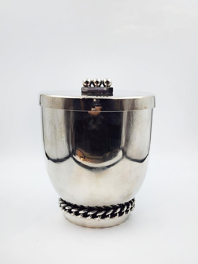 Jean Despres Art Deco Silverplated Box H: 5.5" Diam: 5" France (1 of 8)