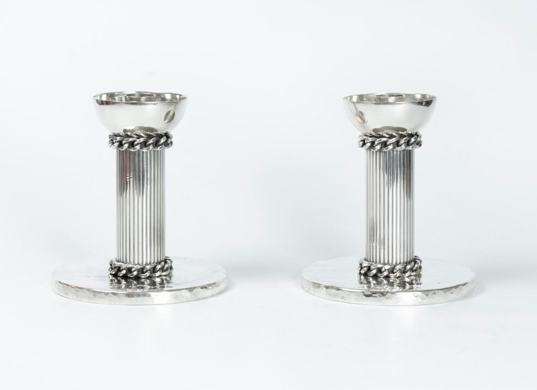 Jean Despres Art Deco Pair of candlesticks H: 6" France (1 of 4)