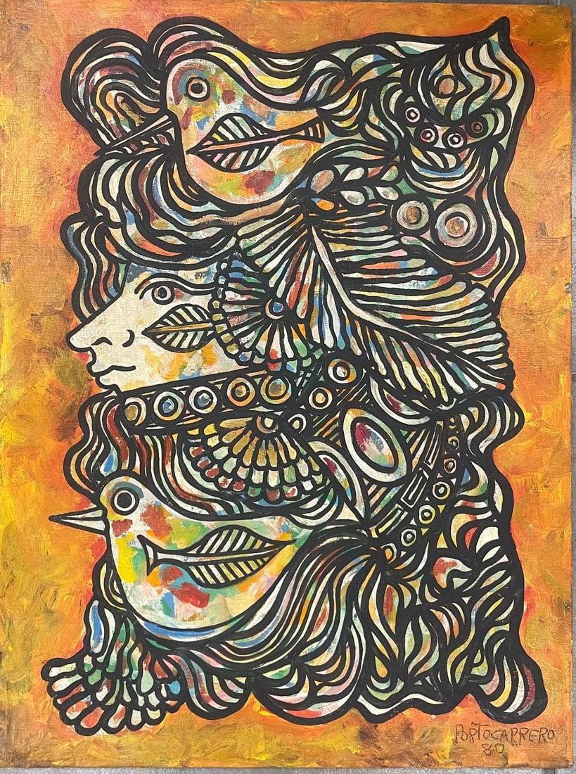 Rene Portocarrero 1980 Oil on Canvas  Art: 23.3" x 17.5" No COA (1 of 4)