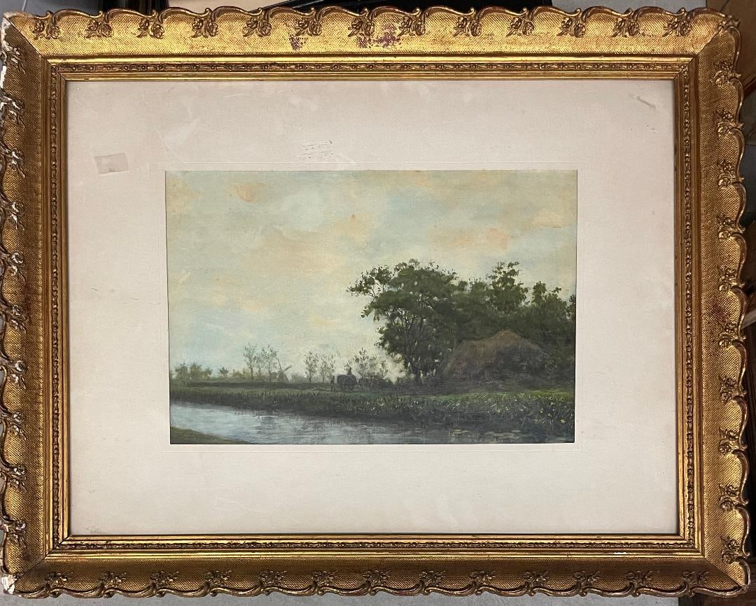 Jules Dupre Oil on Paper Art: 11.3" x 17" Frame: 21" x 27" France: No COA - Shipping in USA $ 140 Jules Dupre was a French painter, one of the chief members of the Barbizon school of landscape painters. If Corot stands for the lyric and Rousseau for the epic aspect o
