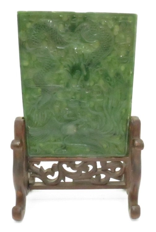 Antique Jade Plaque w/ stand 8" x 6" w/ stand 11" x 7" (1 of 5)