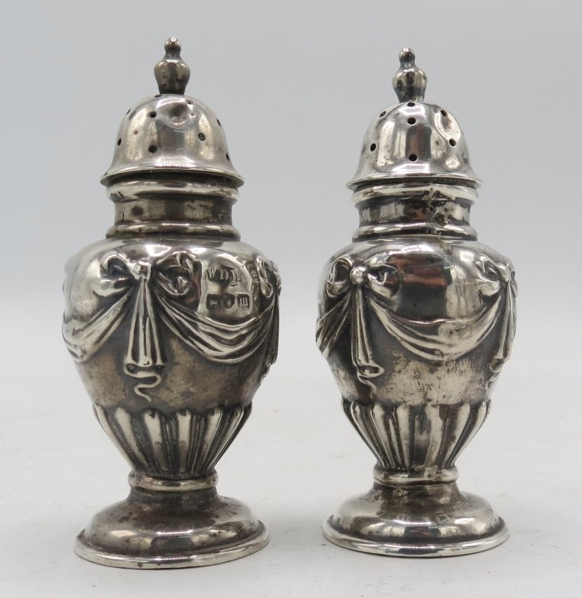 Pair of English Sterling Silver Salt & Pepper Shakers 2.8" (1 of 4)