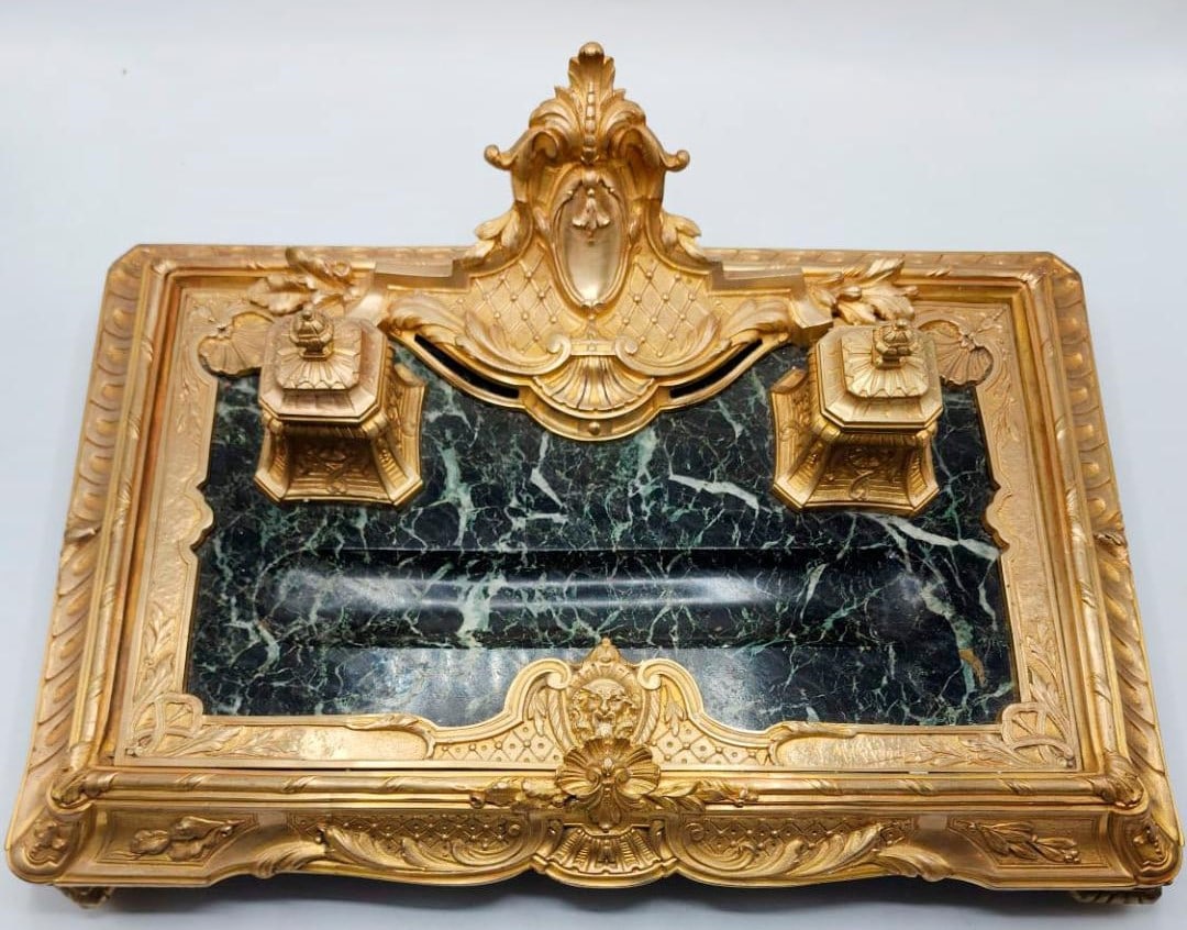 Bronze & Marble Important Inkwell  H: 7" W: 20" D: 14" France w/ Provenance (1 of 5)