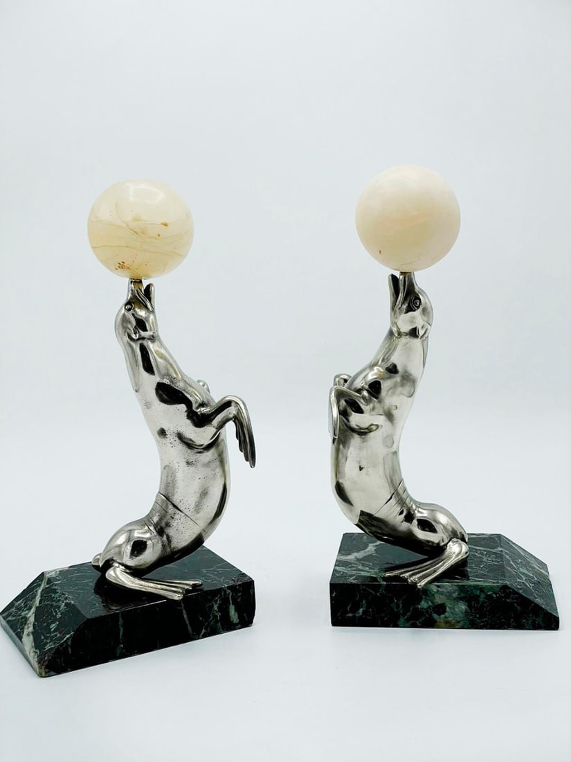 Pair of Art Deco Sea Lions Bookends H: 11" L: 6" D: 3": Shipping in USA $ 85.