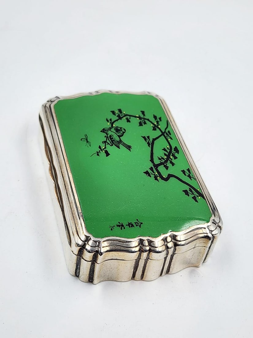 Sterling Silver & Enamel Signed Box H: 1" W: 3.5" D: 2.4" (1 of 6)