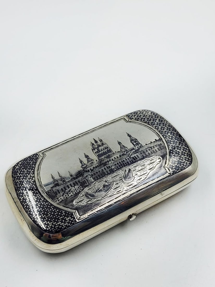 Antique Russian Sterling Silver & Niello Box H: 1" W: 4.3" x 2.3" Excellent (1 of 5)