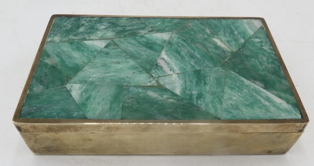 Art Deco Metal & Marble Box H: 1.5" W: 6" D: 3.5" (1 of 4)