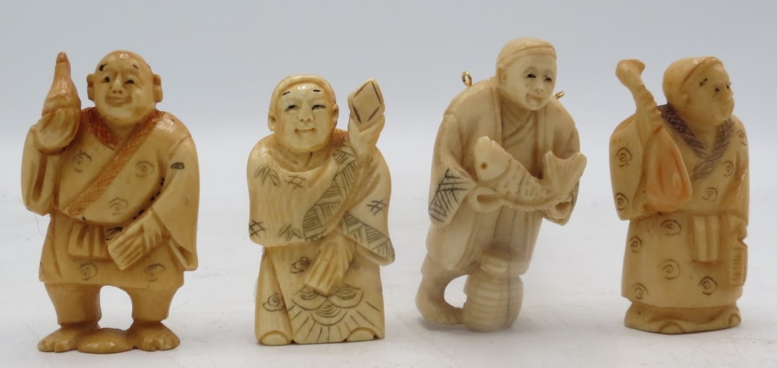 Four Netsukes - Hand Carved Japanese Mini Sculptures  H: 2.2" (1 of 3)
