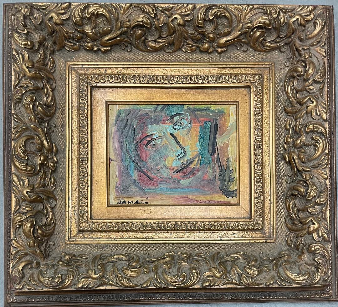 JAMALI Mixed Media on Board Art: 8" x 10" Fr: 20" x 24" No COA: Shipping in USA $ 90.