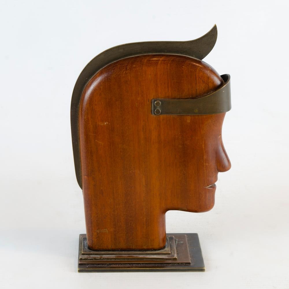 Atelier Hagenauer Art Deco Bronze & Wood Head of Soldier 8" x 4" (1 of 11)