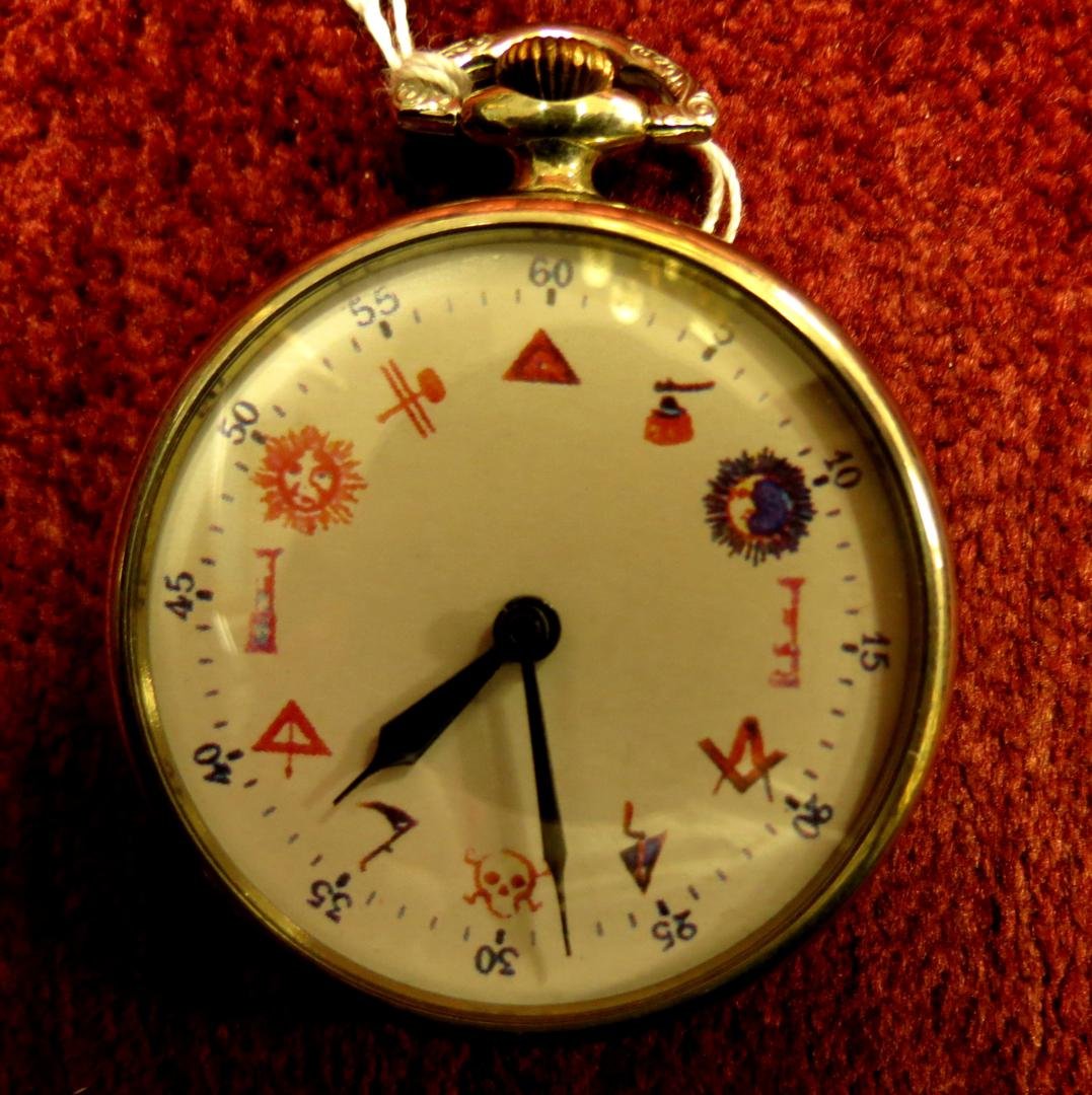 Pocket Watch Masonic symbols: Dia. 1.7" -Est. U.S. shipping = $ 12