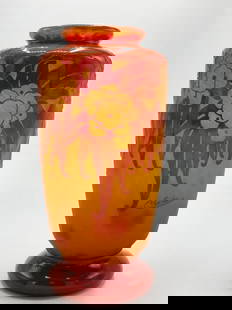 Charder Cameo Glass Vase H: 14" Diam: 6" France: Shipping in USA $ 100 "Charder" Le Verre Francais,They developed two production lines in the glass factory with two different styles: glass with the signature "Le Verre Francais” and the other l