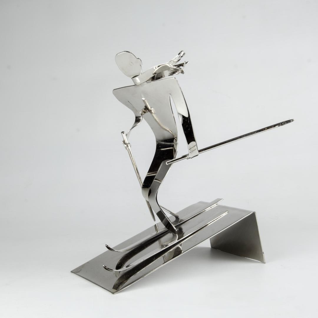 Atelier Hagenauer Art Deco Silverplated Figure of Skier H: 8.6" (1 of 4)