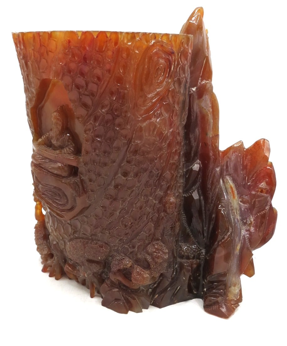 Antique Carnelian  Brush  Pot Signed H: 11" W: 11" D: 6" China (1 of 8)