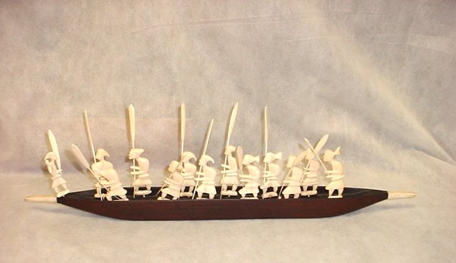 Ivory Figures (13) of Rowers on boat: Each figure 6" high, Boat 24" Long --- Est. U.S. shipping = $ 38