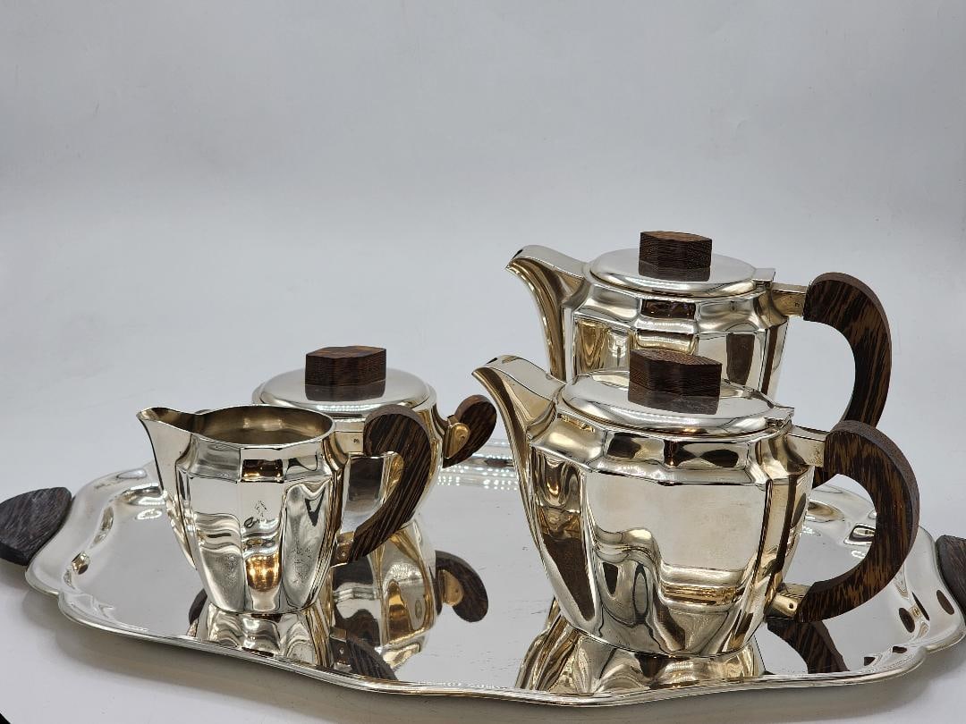 Jean Puiforcat Art Deco 5 Pieces Tea Set - Tray: 22" x 13" France (1 of 5)