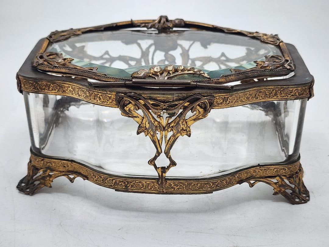 Bronze and Crystal Jewelry Box Empire Style H: 4" W: 10" D: 8" France (1 of 4)