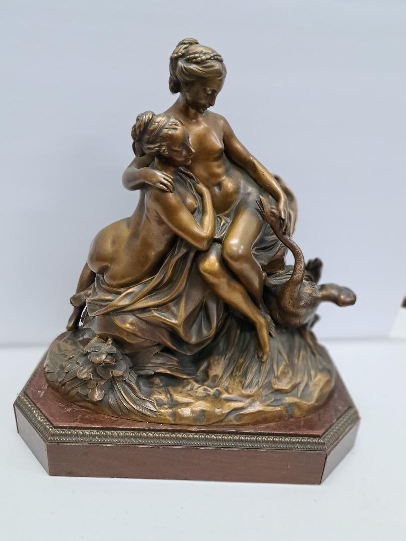 Etienne Maurice Falconet Bronze Sculpture "Leda & The Swan" Wood Base (1 of 6)