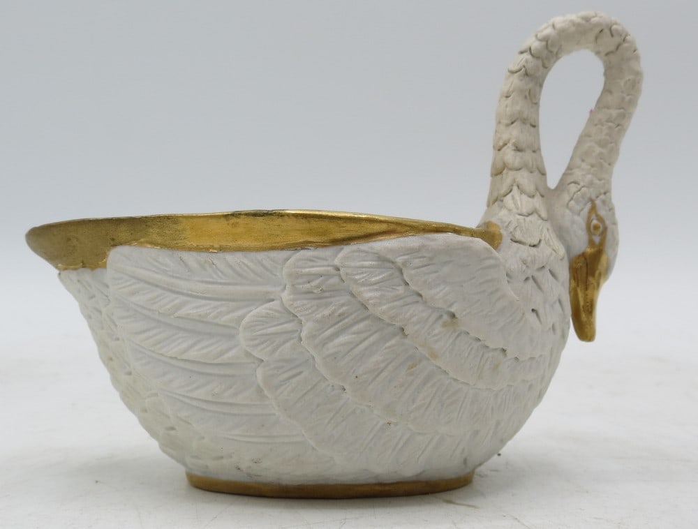 Sevres White & Gold Porcelain "Swan"Crean Container 3" x 5" x 2" (1 of 4)