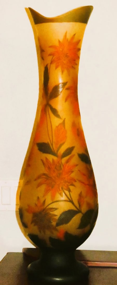 Galle Cameo Glass Very Large Vase (Romania) H: 32" Dian: 11.5" (1 of 3)