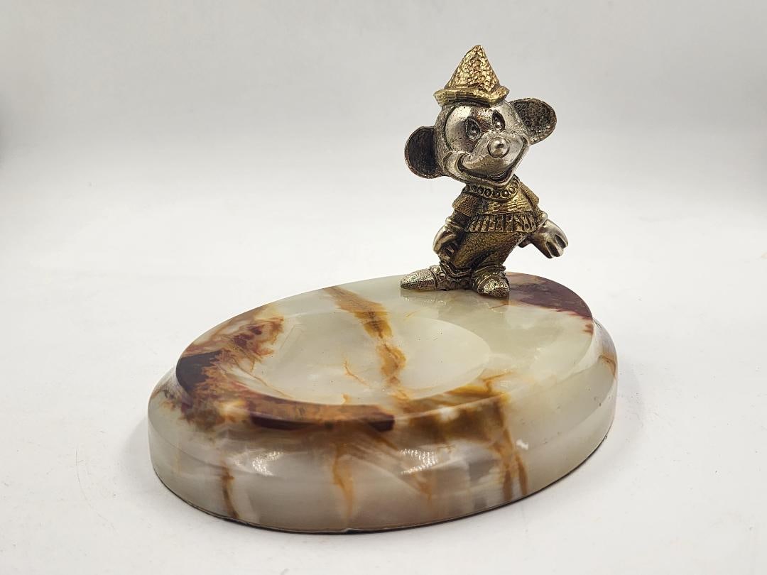 Antique 1930s Bronze & Marble Mickey Mouse Ring Tray 4" x 6"x 4" (1 of 5)