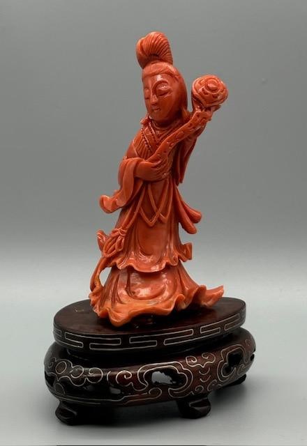 Chinese Guanyin Red Coral Sculpture circa 1900s H: 3.4" (1 of 6)