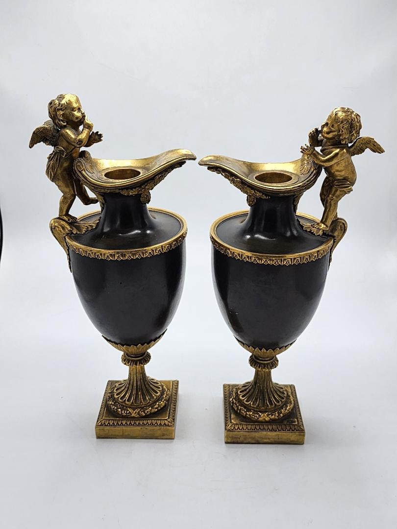 Pair of Art Nouveau Bronze Jars w/ Cherubs H: 16" W: 5" France (1 of 5)