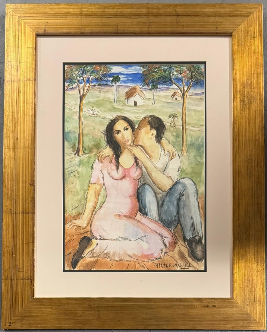 Victor Manuel Watercolor on Paper Art: 18.5" x 12" (1 of 3)