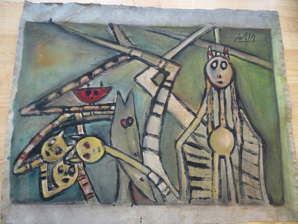 Wilfredo Lam Oil Painting , Cuban Artist: Unframed, Not a print. 37" x30" U.S. shipping $ 20