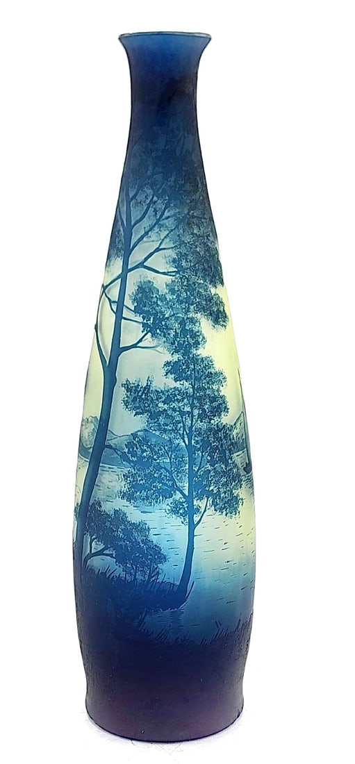 Val Saint Lambert Cameo Glass Vase with Scene 16.5" D: 4.5"  France (1 of 8)