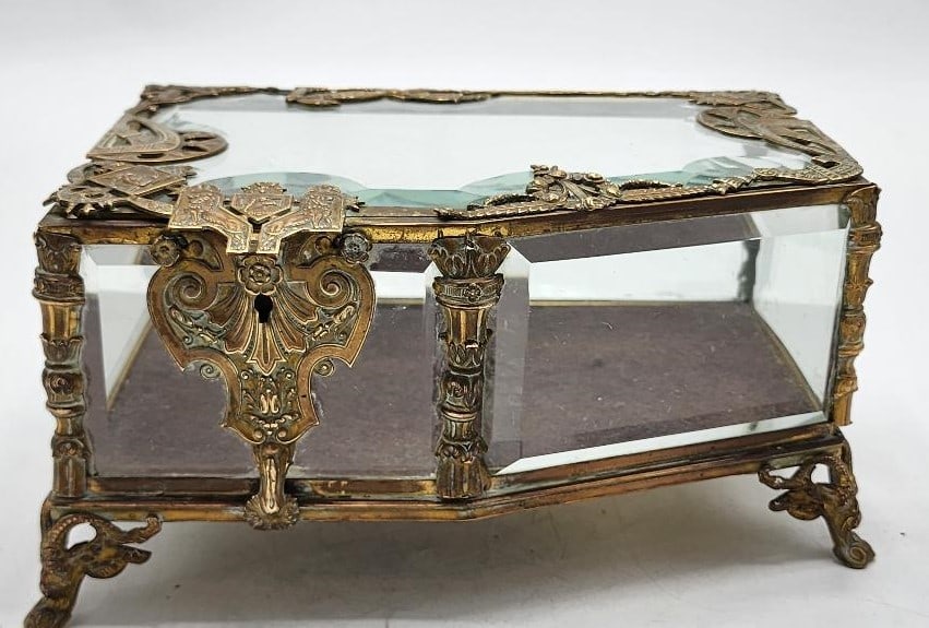 Crystal and Bronze Jewelry Box H: 6" W: 9.3" D: 6.3" France: Shipping in USA $ 60.