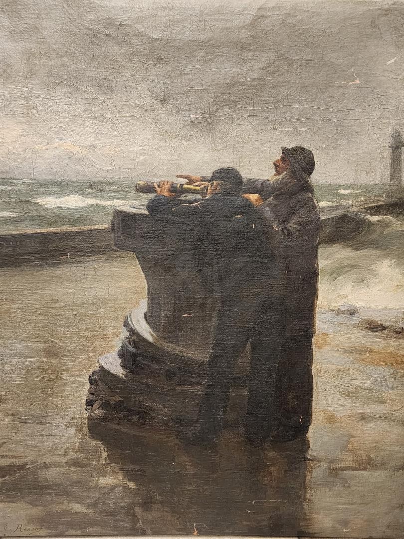 Emile Renouf Oil on Canvas "Le Vieux Pecheur" Art: 25" x 27" Unframed (1 of 5)