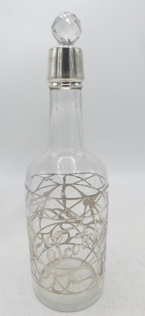 Silver & Glass Decorated Decanter "Scotch" H: 12": Shipping in USA $ 40.