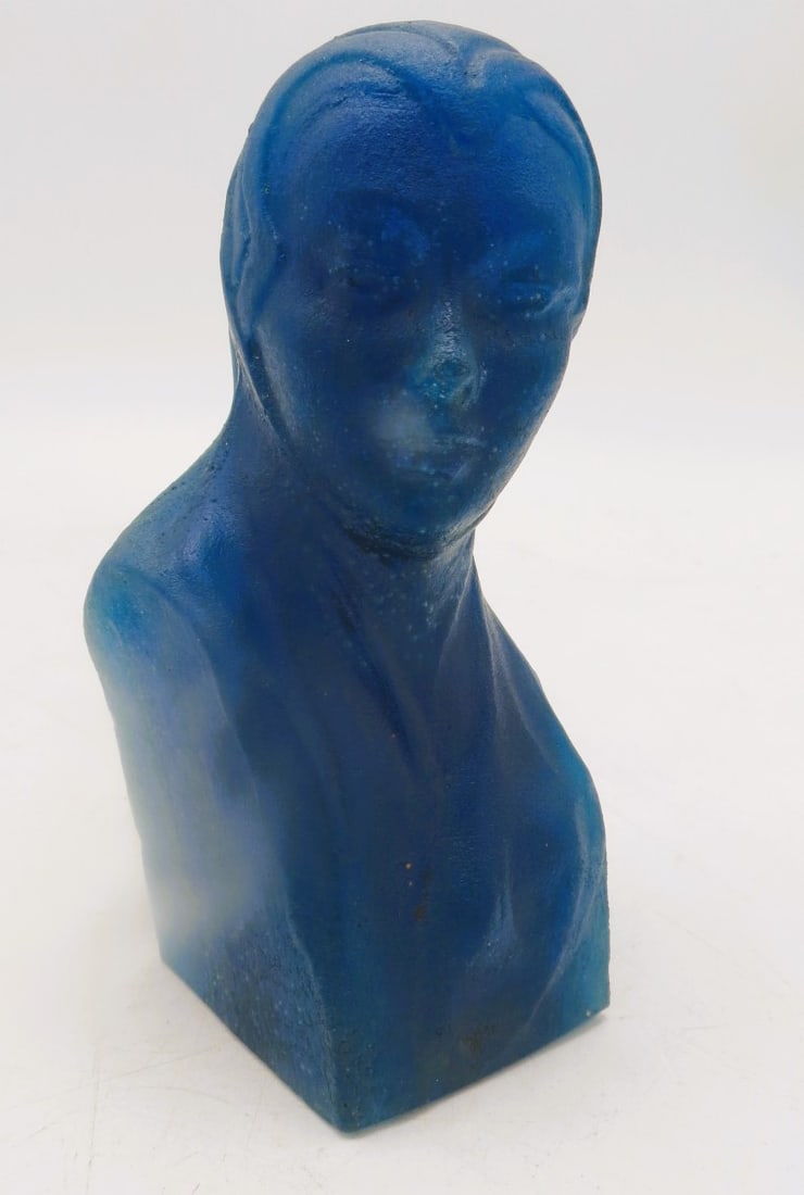 Georges Despret Blue Pate de Verre Bust H: 4.5" Belgium: Shipping in USA $ 35. Georges Despret (Belgian 19th Century) blue Pate De Verre art glass sculpture of a male bust