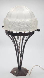 Art Deco Table Lamp w/ Glass Shade H: 19" Diam: 9.7": Shipping In - House available