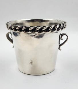 Jean Despres Small Ice Bucket Art Deco H: 3" x D: 4" France: Shipping In - House available - Jean Despres was a French jewelry maker and designer best known for his intricate Art Deco jewelry made from semi-precious stones, machine parts, and enamel. Despres' a