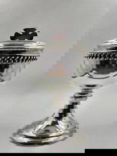 Jean Despres Art Deco Silverplated Chalice H: 8" Diam: 4.3" France: Shipping In - House available - Jean Despres was a French jewelry maker and designer best known for his intricate Art Deco jewelry made from semi-precious stones, machine parts, and enamel. Despres' a