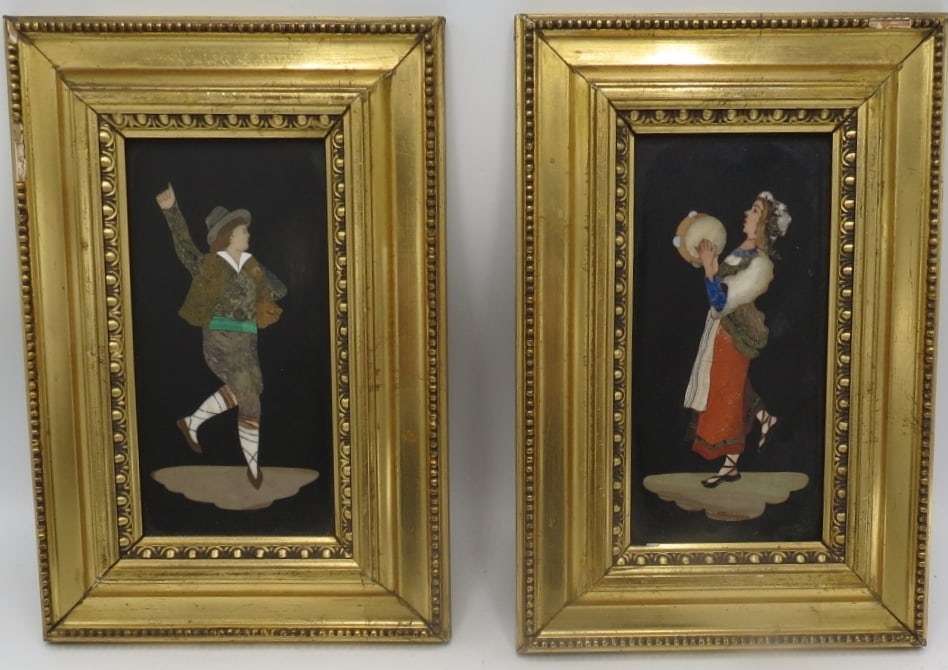 Pair of Pietra Dura Panels 7" x 3.5" Frame: 10" x 7" Italy (1 of 4)