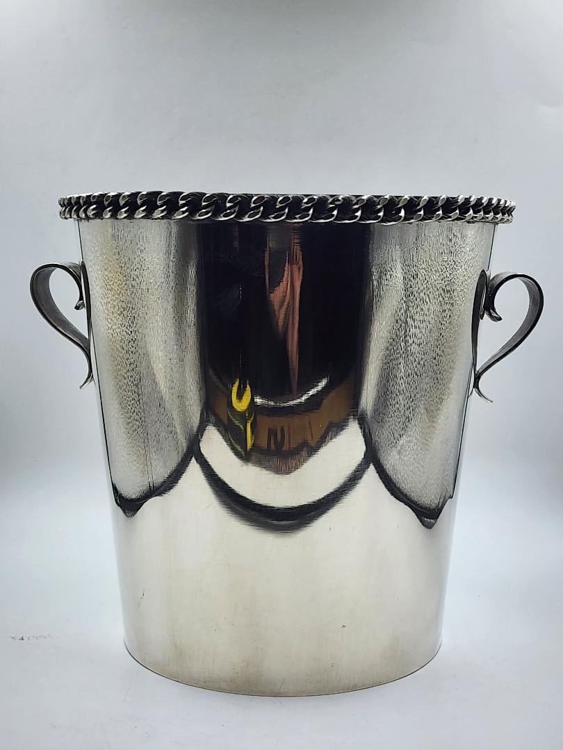 Jean Despres Art Deco Silverplated Ice Bucket H: 8" Diam: 8"  France (1 of 3)