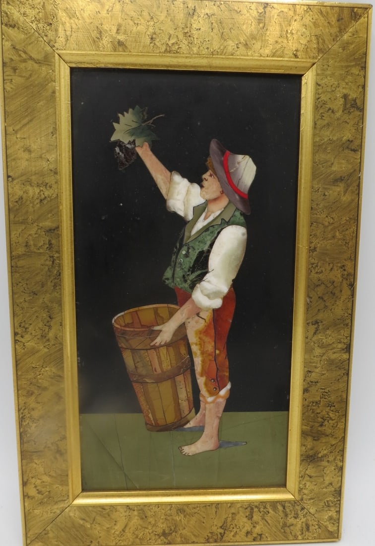 Pietra Dura Panel Boy 10" x 5" Frame: 11" x 7" Florence Italy (1 of 3)