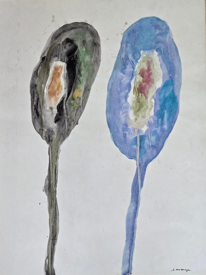 Sadamasa Motonaga (Attributed) Mixed Media on Paper Art: 24" x 18": No COA - Shipping In - House available - Sadamasa Motonaga born November, 26, 1922, in Iga Ueno, died October 3, 2011, in Takarazuka was a Japanese visual artist and book illustrator, and a first-gene