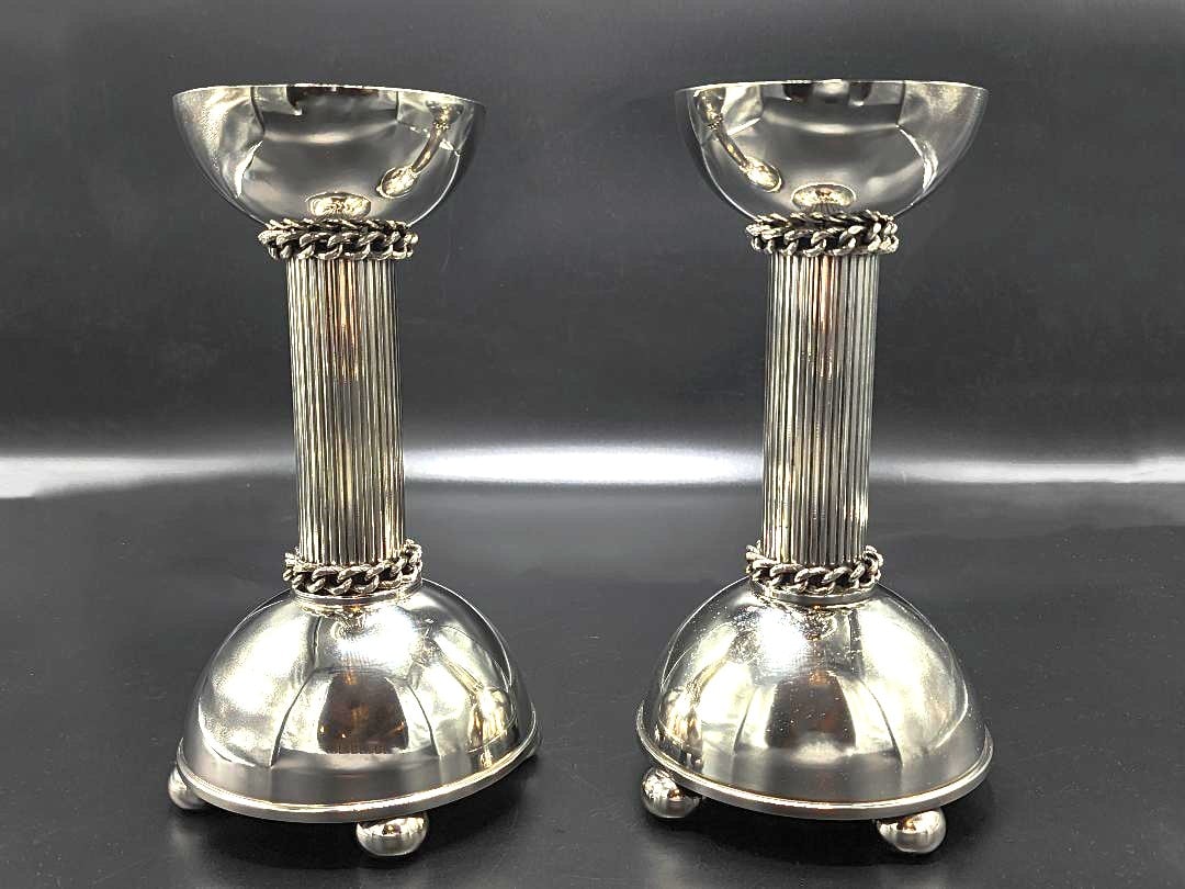Jean Despres Pair of Art Deco Candlesticks H: 10" W: 5" D: 4" France (1 of 7)