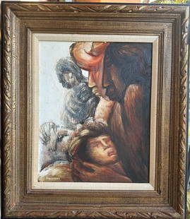 David Alfaro Siqueiros Oil on Canvas Art: 20" x 16" "La Familia": .Frame: 29"x 25" No COA - Shipping In - House available - David Alfaro Siqueiros (born José de Jesús Alfaro Siqueiros; December 29, 1896 – January 6, 1974) was a Mexican social realist painter, be