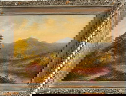 Attributed to William Franklin Jackson Oil on Canvas over Board: Art: 15" x 21" Shipping In - House available - William Franklin Jackson was an accomplished California artist known for his painted views of poppy fields. Jackson was born in 1850 in Council Bluffs, I