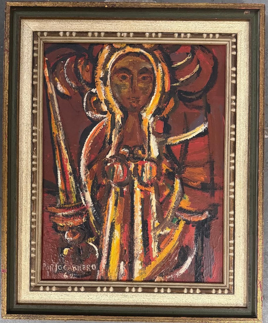 Rene Portocarrero 1962 Oil on Canvas Art: 14" x 18" Cuba: No COA - Shipping In - House available - Rene Portocarrero was a Cuban painter. He is currently considered one of the most outstanding figures of Cuban plastic arts and one of the main artists of the