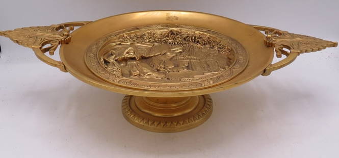 Charles T Perron Art Deco Bronze Centerpiece - France: H: 4.5" W: 19" D: 12" Shipping In - House available - France, c. 1910. Charles Theodore PERRON (1862-1934). Sculpture showing Moses being rescued from the river by Pharaoh's daughter. 19” wide.